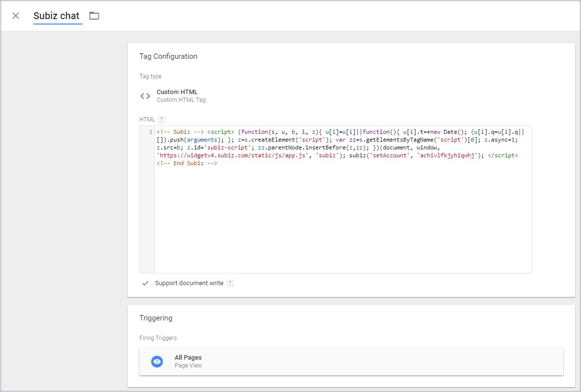 Tag Subiz chat trên Google Tag Manager