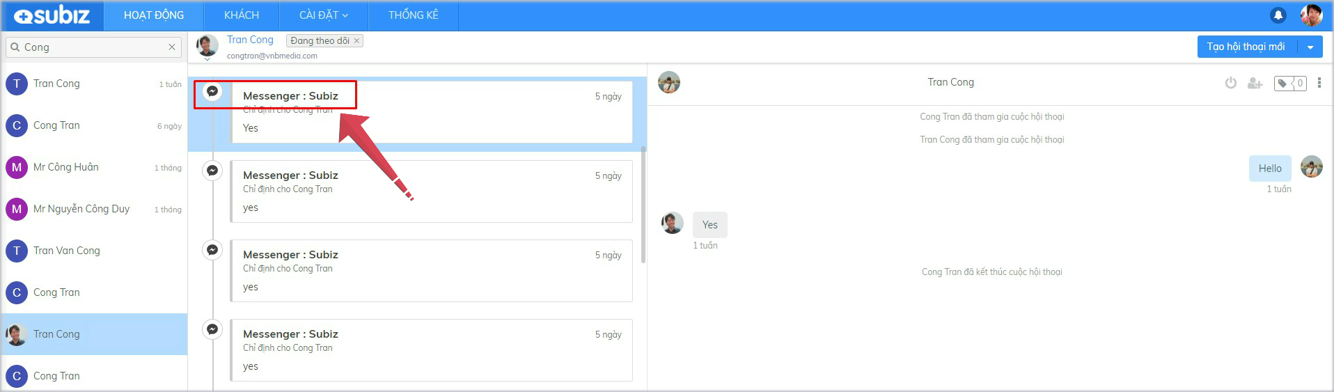 Tên Fanpage hiển thị trong List Activities