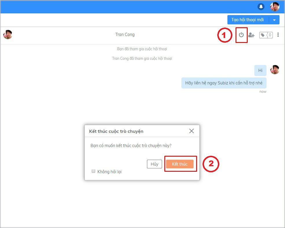 Agent kết thúc cuộc hội thoại