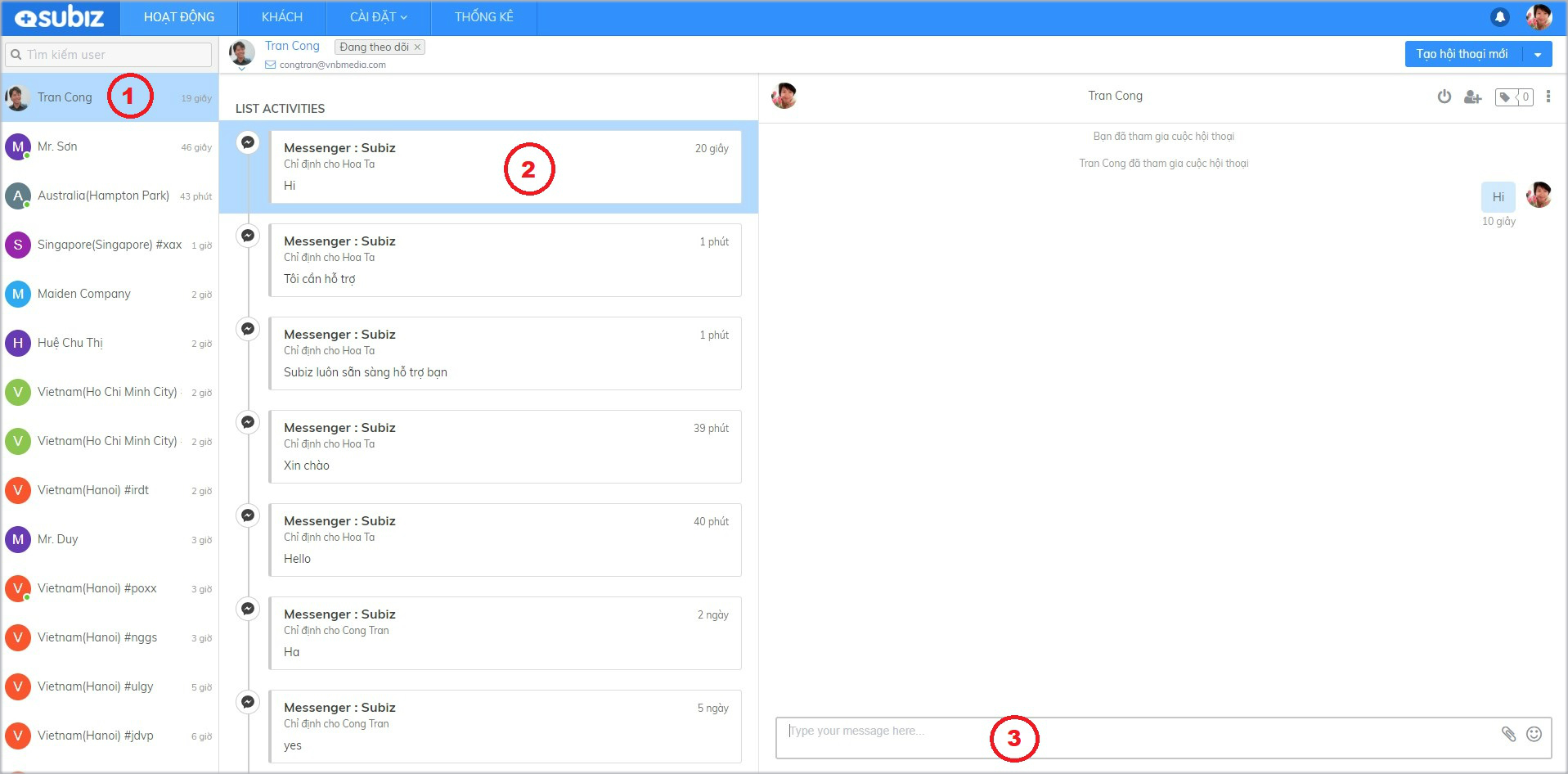 Tương tác trên kênh Messenger