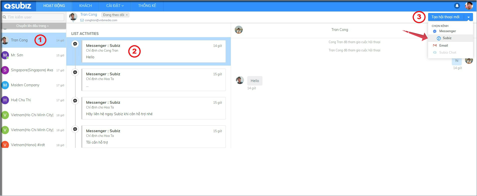 Tạo hội thoại mới trên kênh Messenger