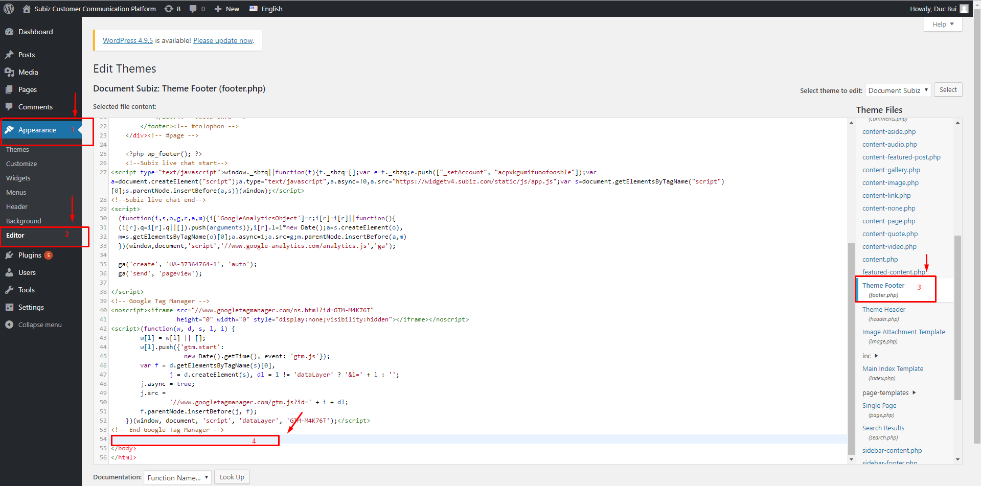 Tích hợp Subiz trên Wordpress
