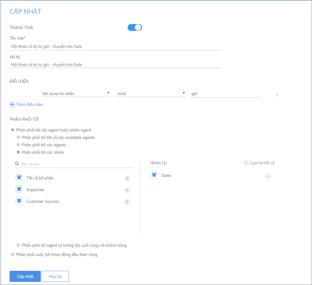 Thay đổi và chỉnh sửa các thành phần trong Rule