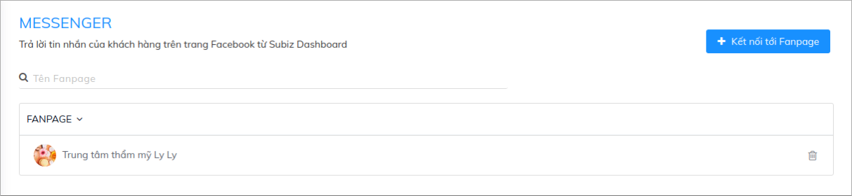 Danh sách Fanpage kết nối Subiz