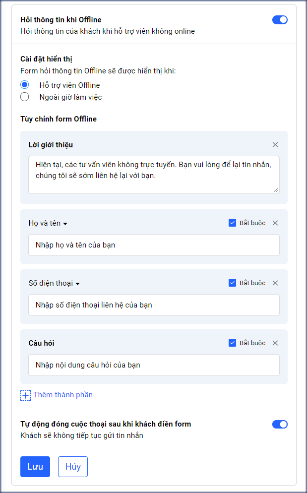 Hỏi thông tin khi offline