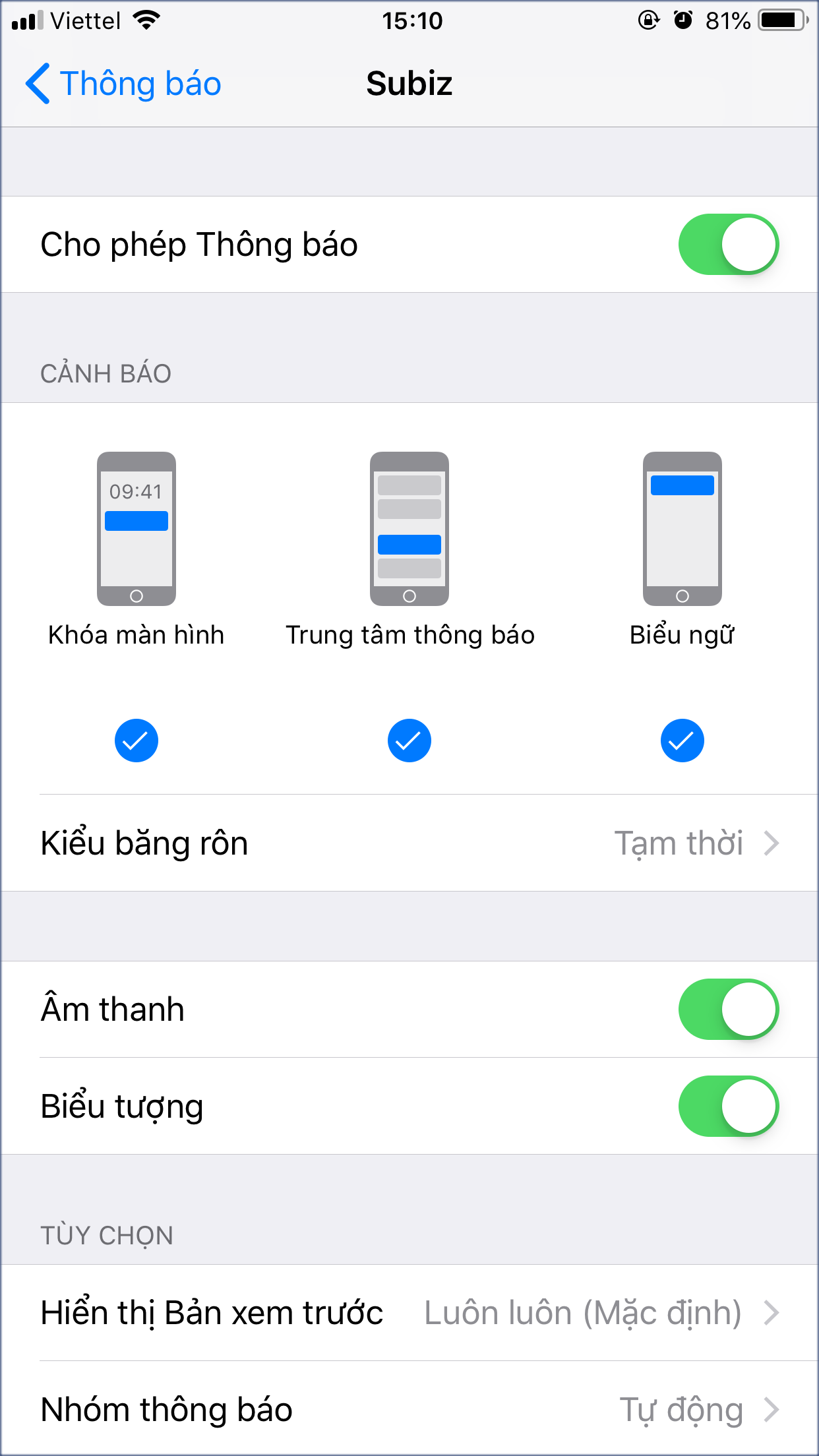 Cho phép Subiz thông báo trên điện thoại IOS