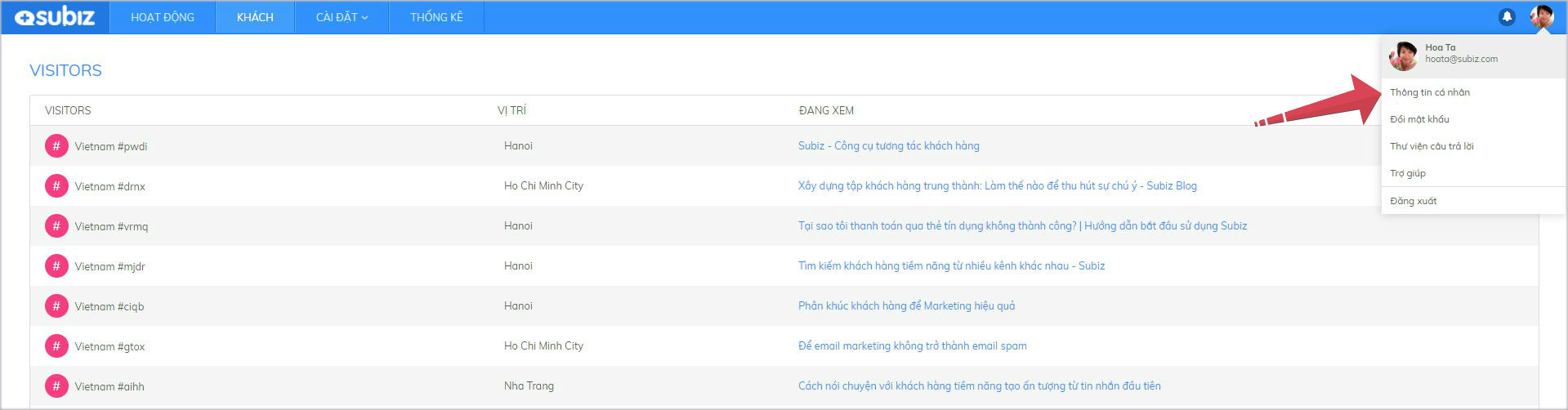 Tùy chỉnh thông tin cá nhân của Agent