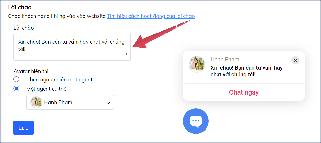Tạo lời chào khách truy cập website