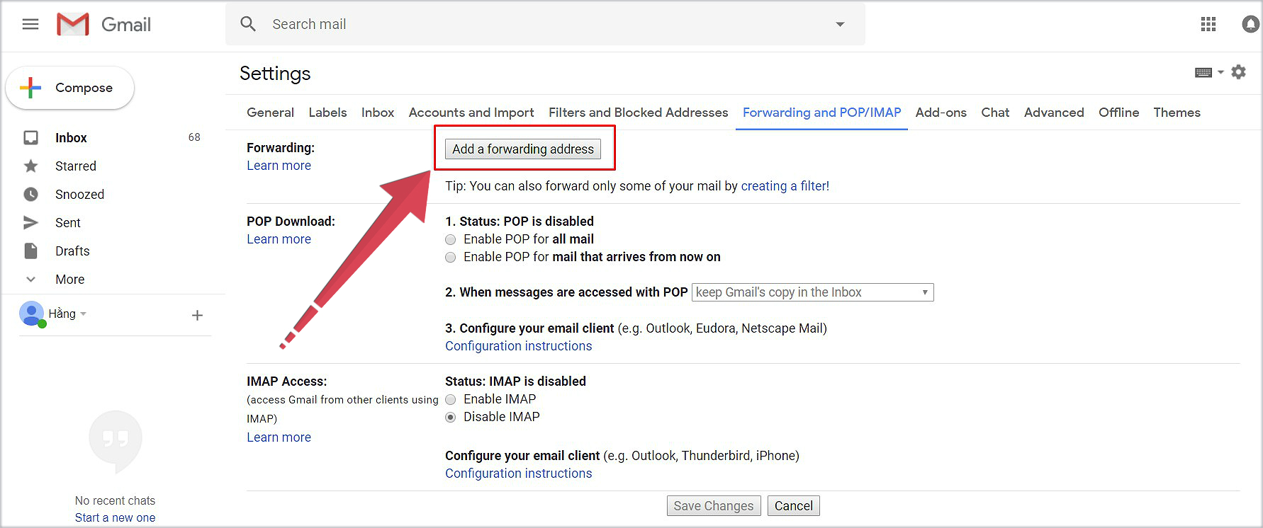 Cài đặt chuyển tiếp trên Gmail