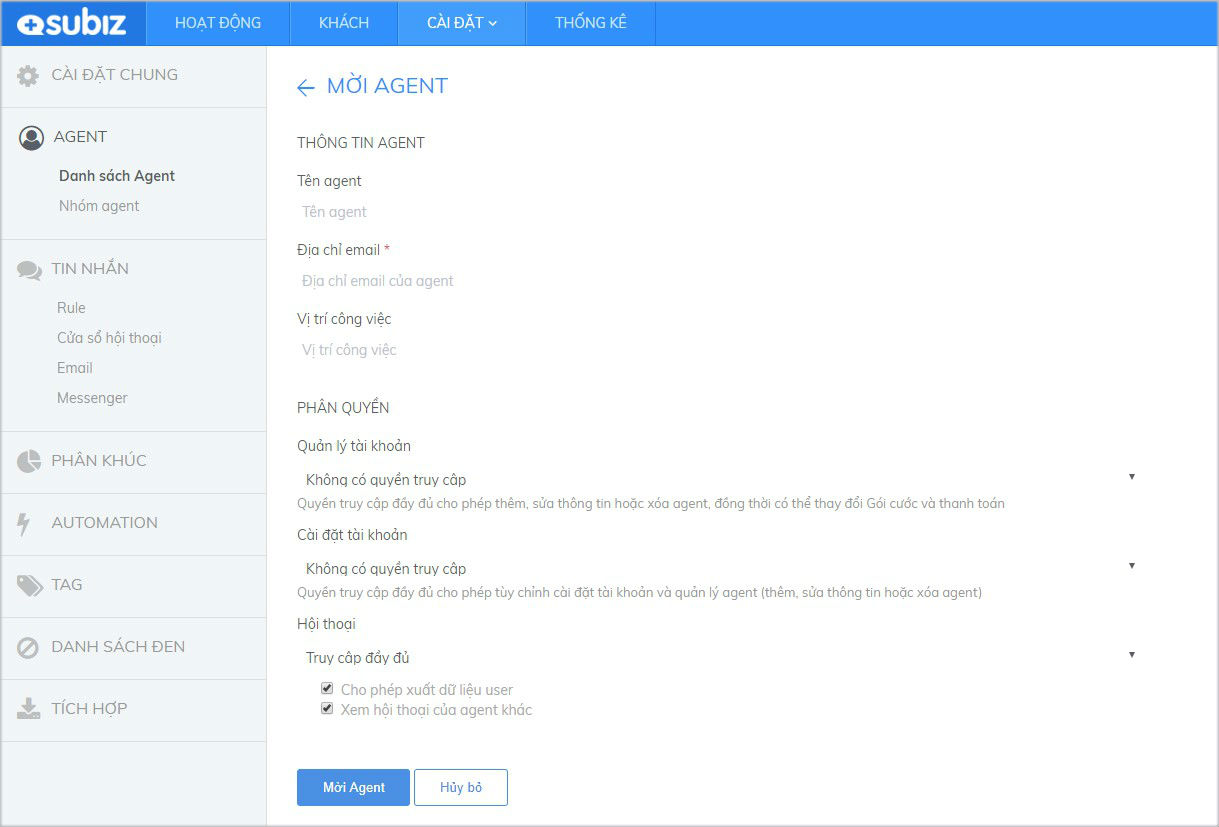 Nhập thông tin Agent mới