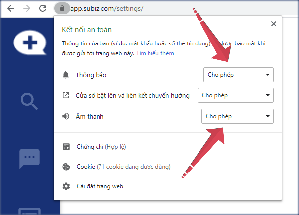 Cho phép thông báo trên Chrome