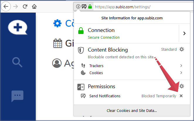 Xóa Blocked chặn Subiz trên Firefox