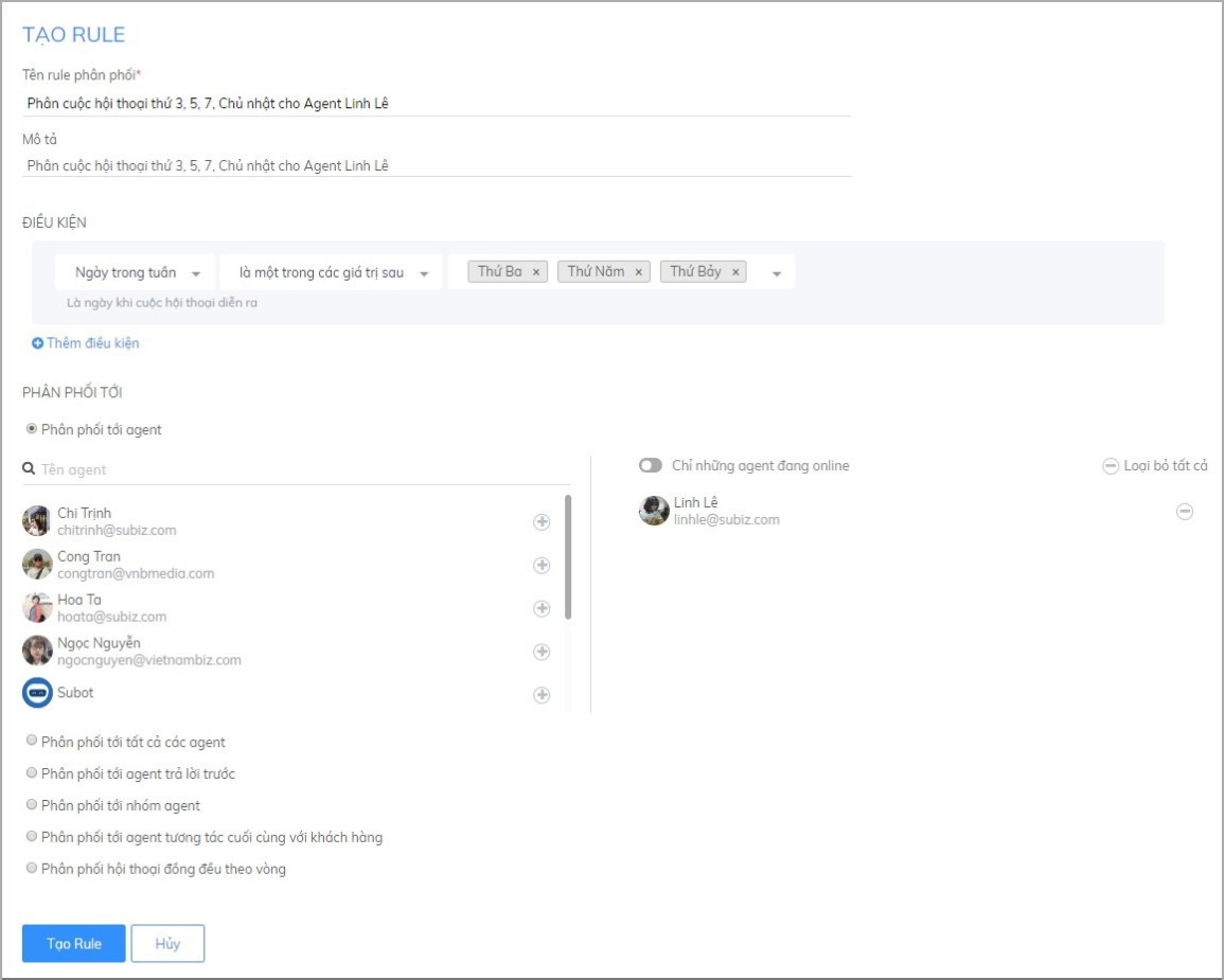 Phân cuộc chat cho Agent Linh Lê