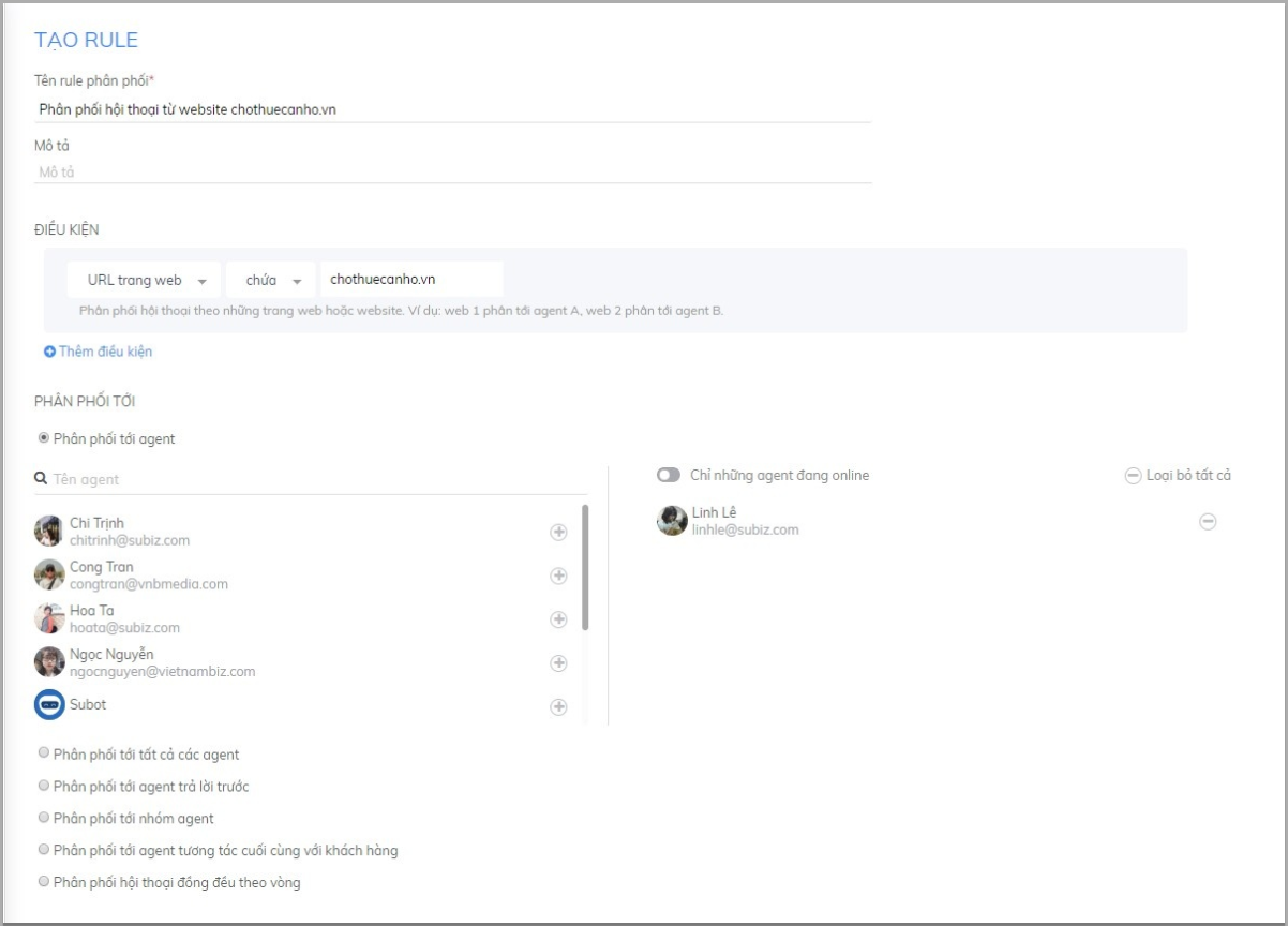 Phân phối hội thoại theo website
