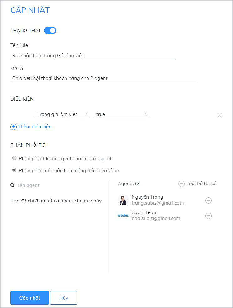 Rule trong Giờ làm việc
