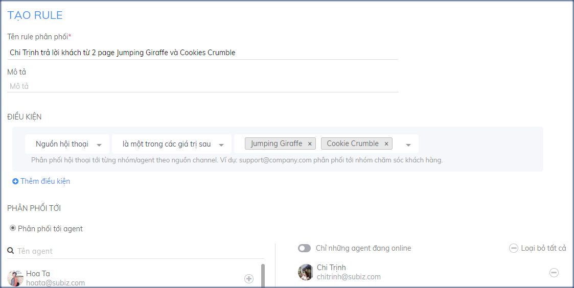 Rule phân phối hội thoại từ fanpage