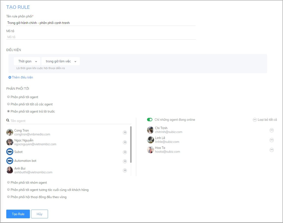 Phân phối hội thoại cho Agent trả lời trước