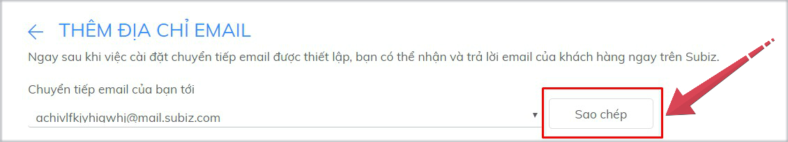 Sao chép địa chỉ Income email của Subiz