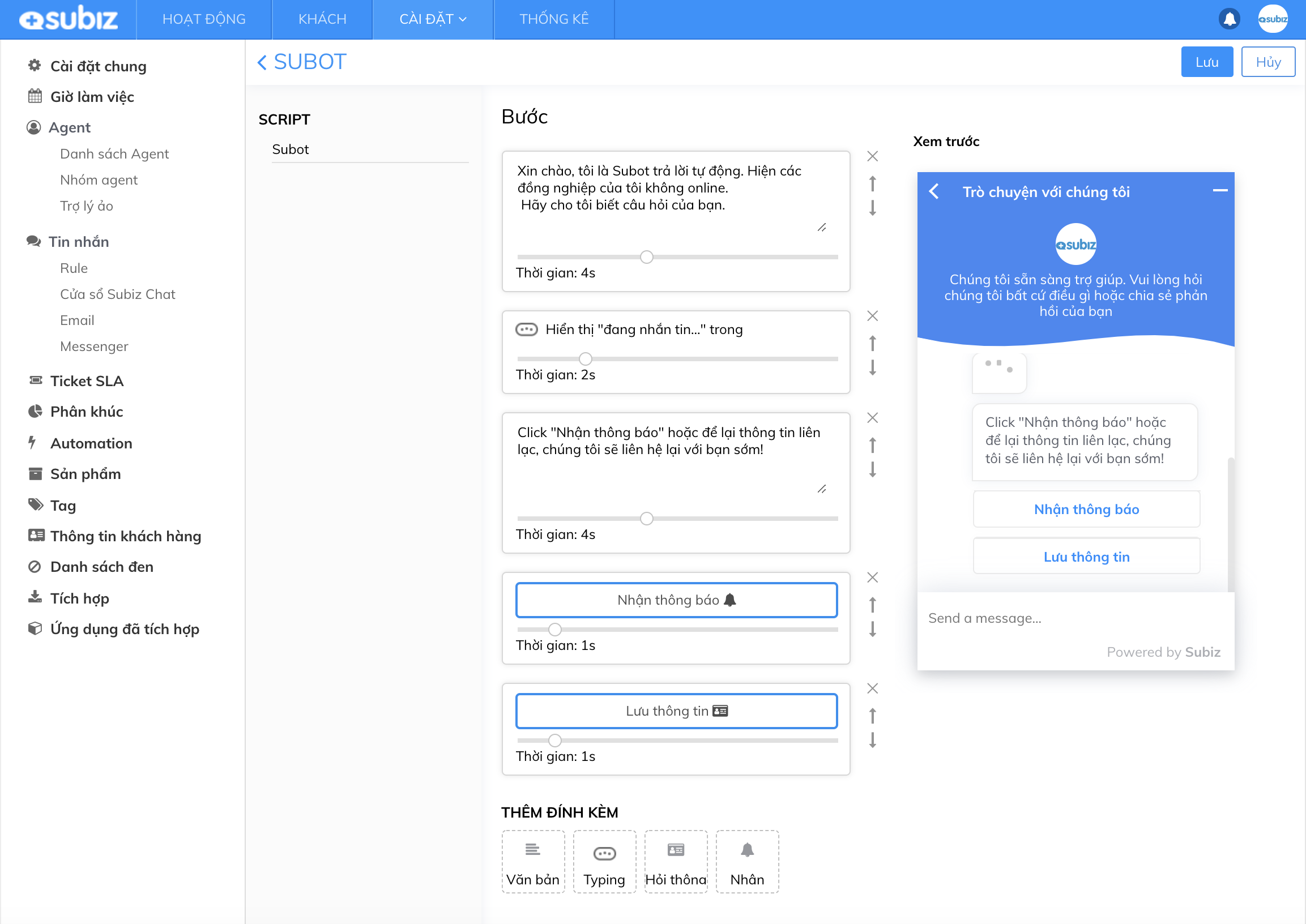 Kịch bản Subiz khi agent offline