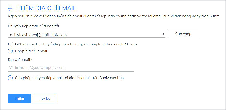Thêm địa chỉ email của doanh nghiệp vào Subiz