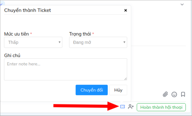 Gắn ticket cuộc hội thoại