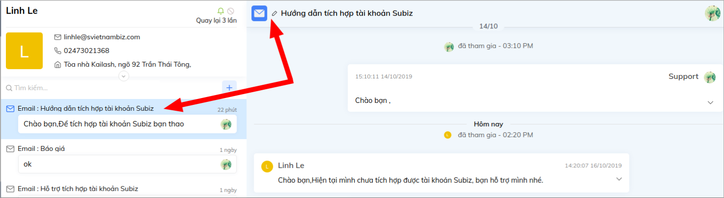 Nhập tiêu đề cuộc hội thoại email.