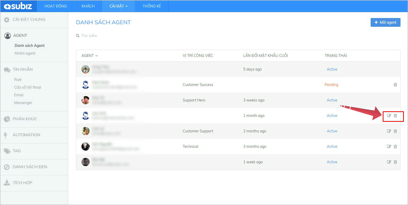 Tùy chỉnh thông tin Agent