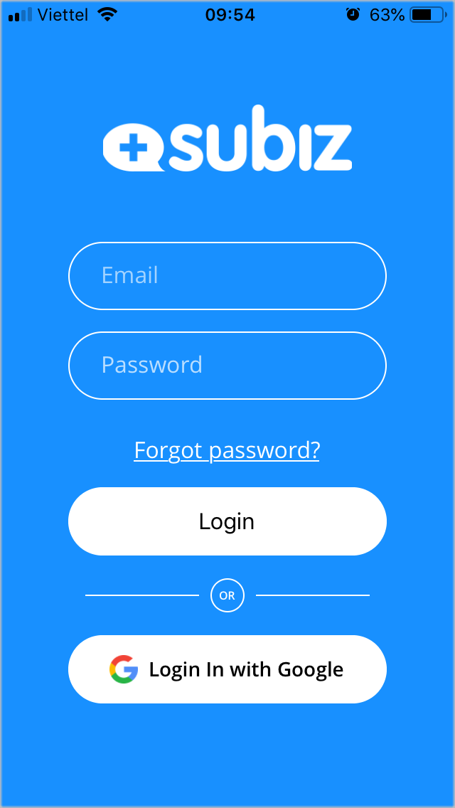 Đăng nhập Subiz app