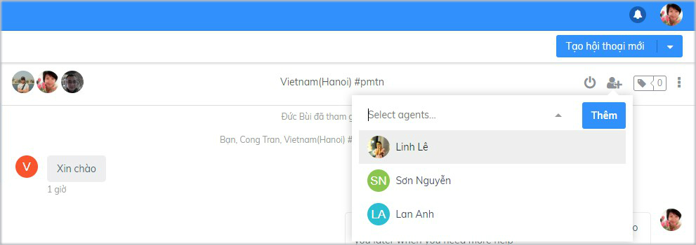 Thêm Agent tham gia hội thoại