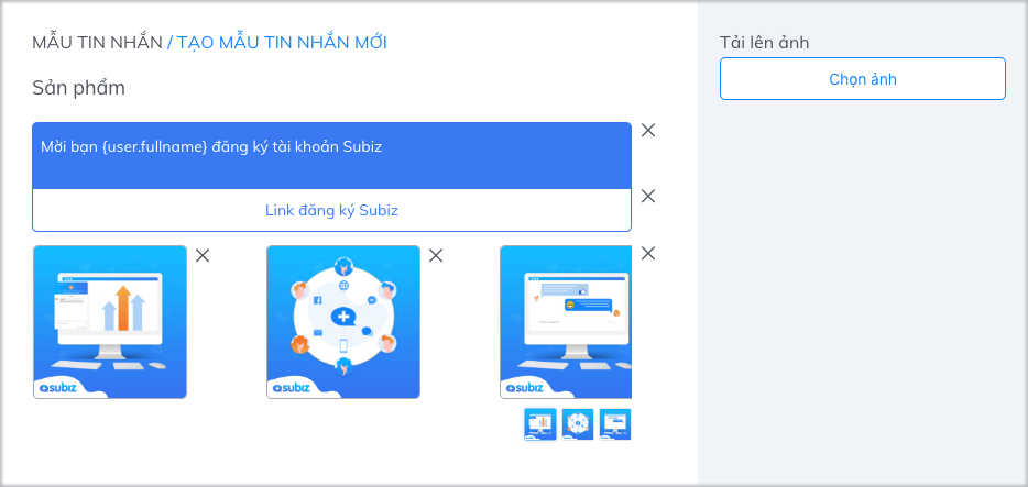 Thêm ảnh trong mẫu tin nhắn