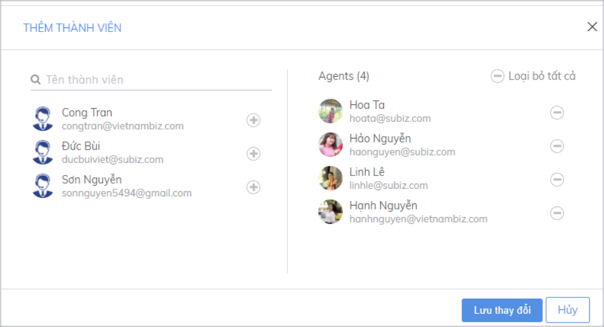 Thêm và loại bỏ thành viên trong nhóm