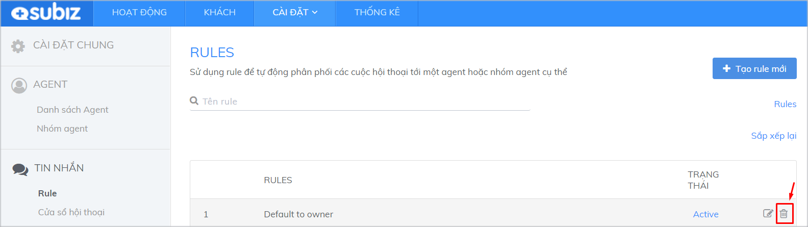 Chọn Rule cần xóa