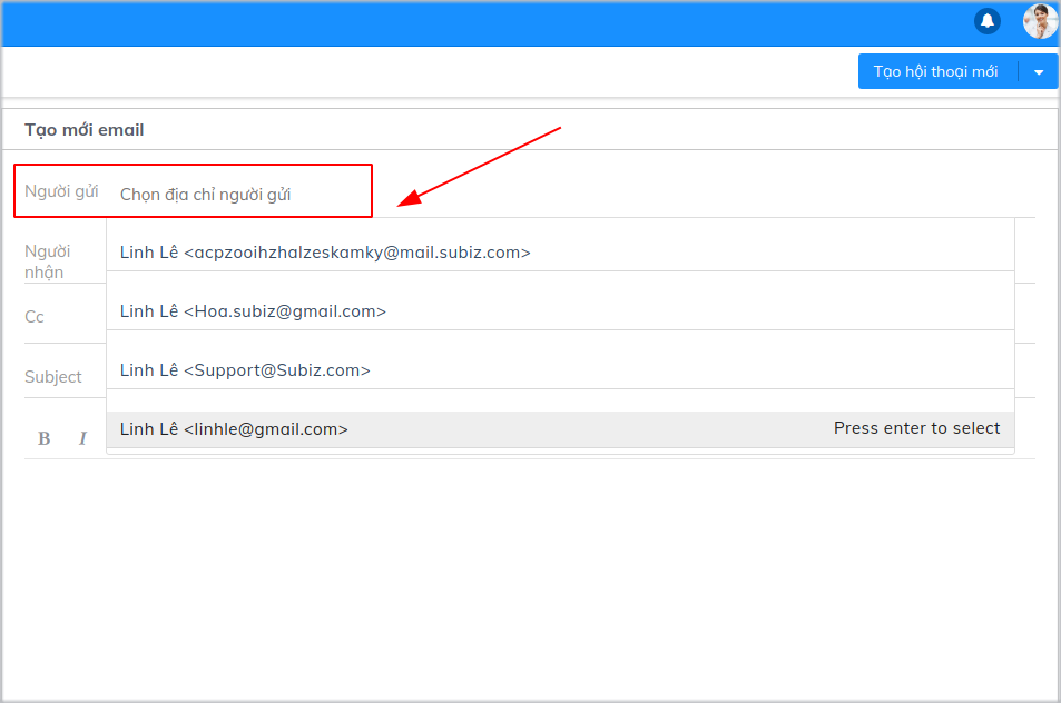 Danh sách Outcome Email