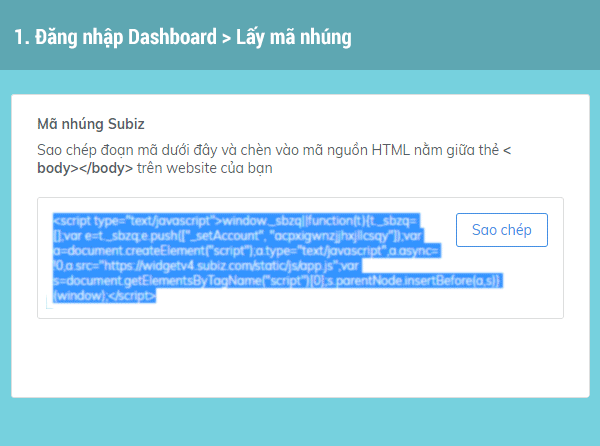 Cách đặt mã nhúng Subiz