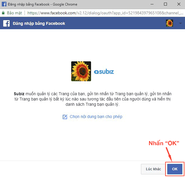 Chọn Fanpage muốn kết nối vào Subiz