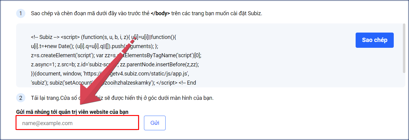 Gửi mã nhúng tới quản trị viên website của bạn