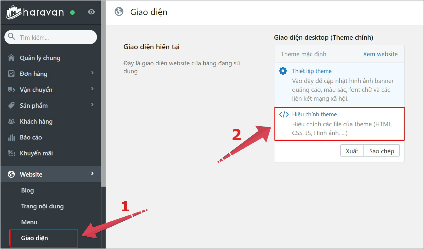 Trang quản lý Haravan web