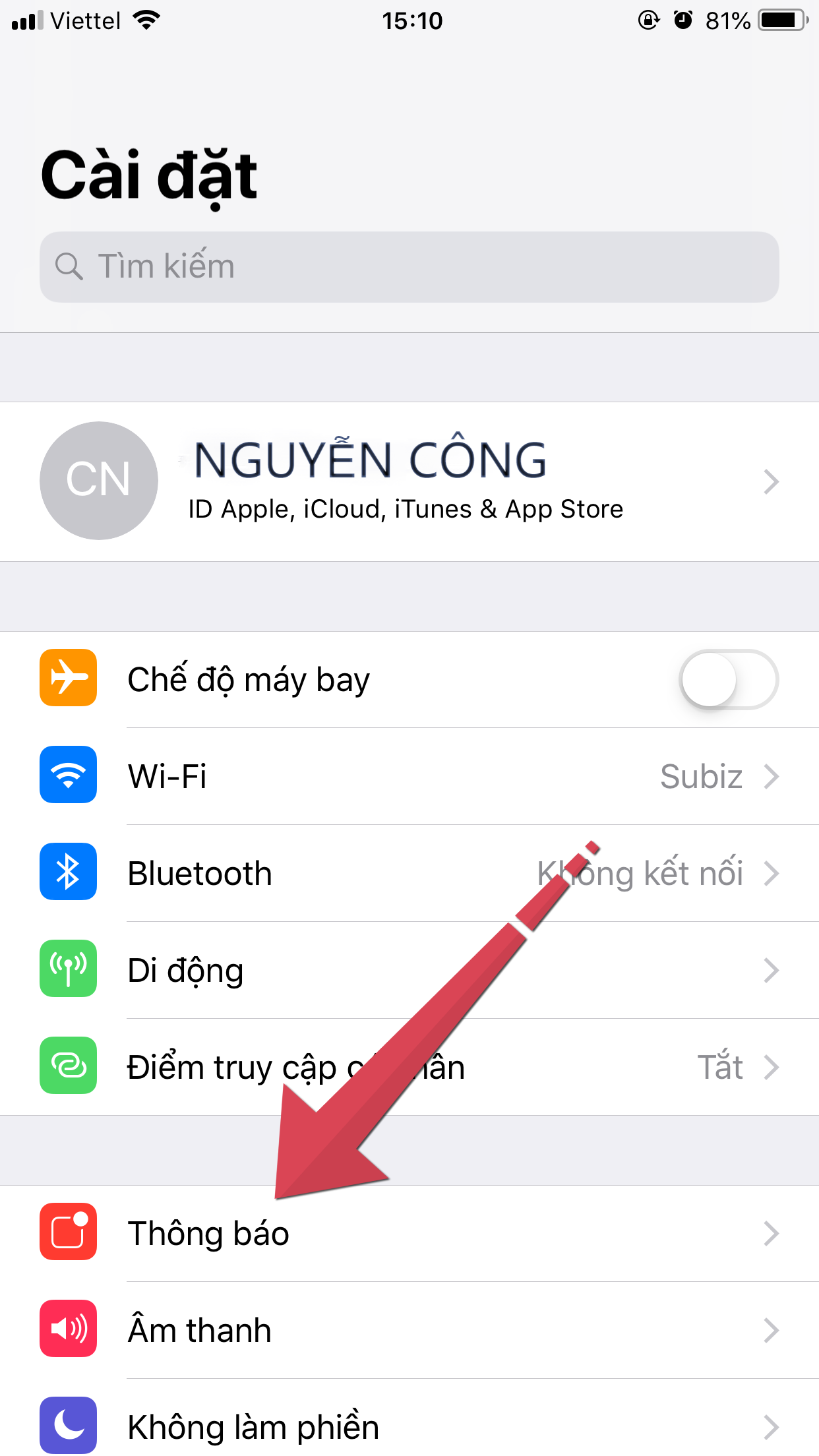 Cài đặt Thông báo trên điện thoại IOS