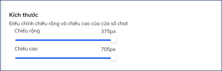 Kích thước cửa sổ Subiz chat
