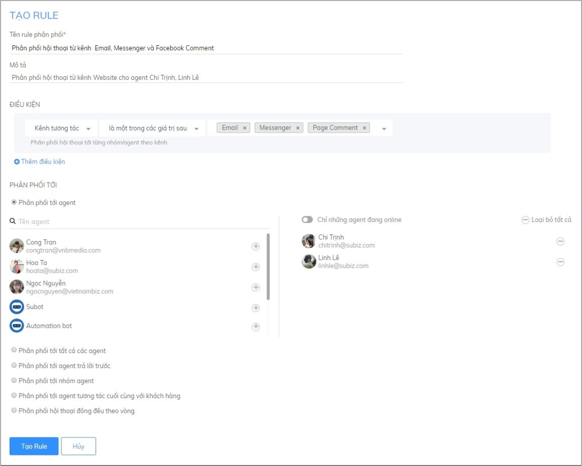 Phân phối từ kênh Email, Messenger và Facebook Comment