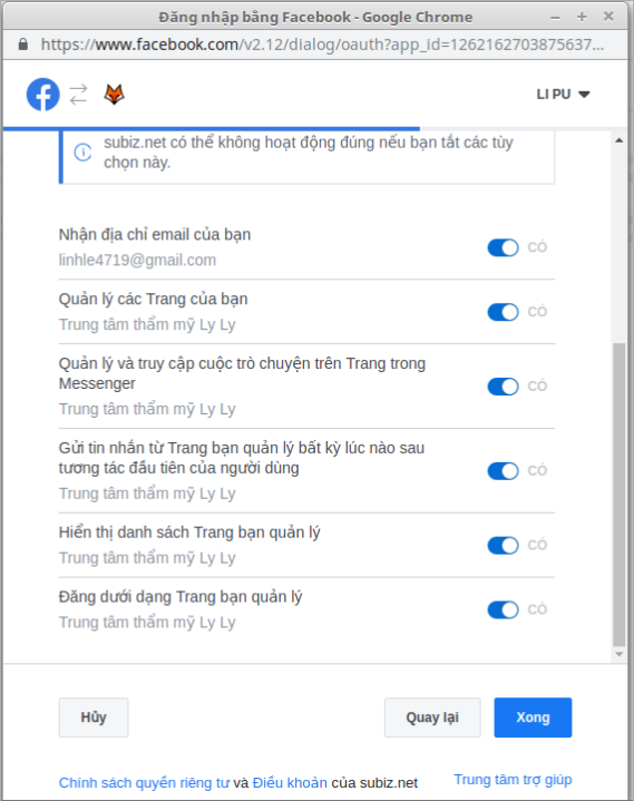 Cấp quyền cho Subiz
