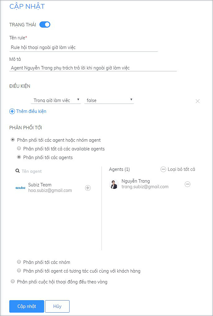Rule ngoài giờ làm việc