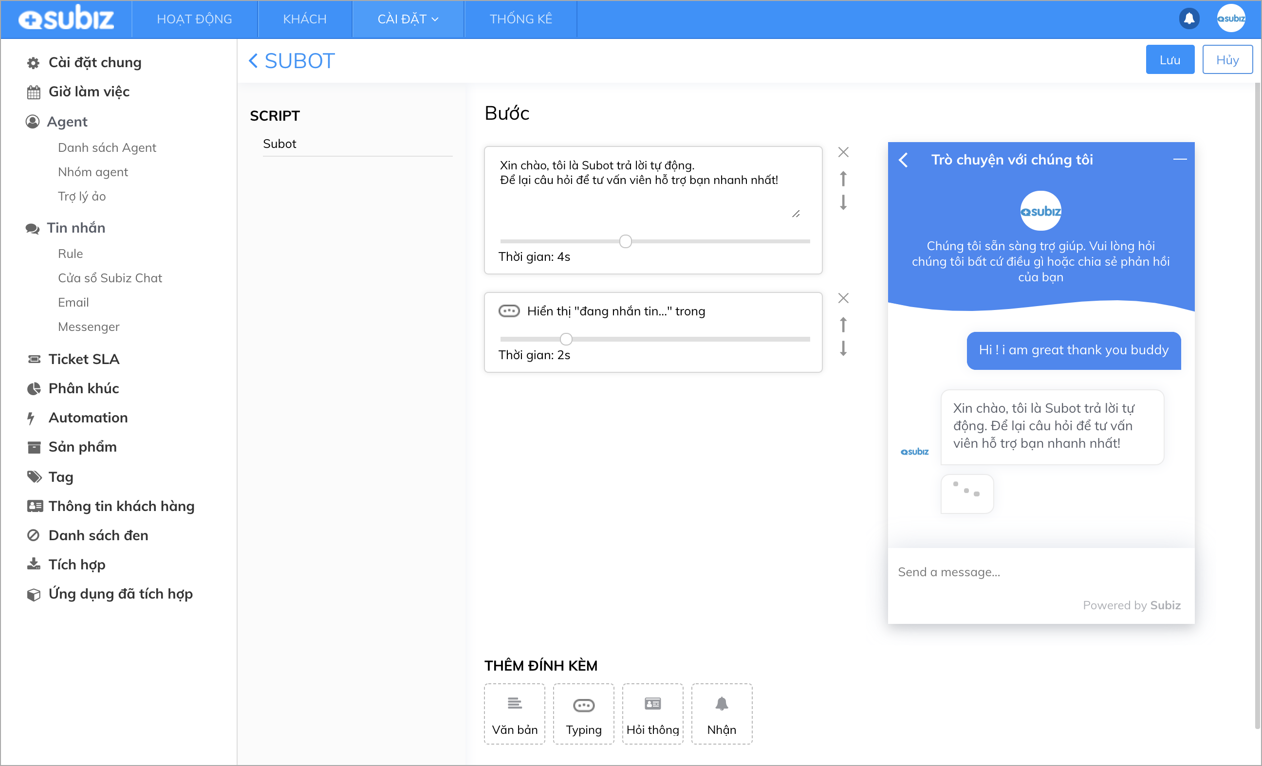 Subot chào khách hàng và hỏi yêu cầu