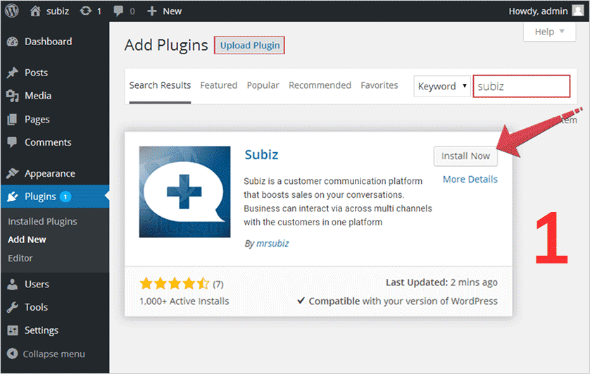 4 bước cài đặt Subiz Plugin trên WordPress
