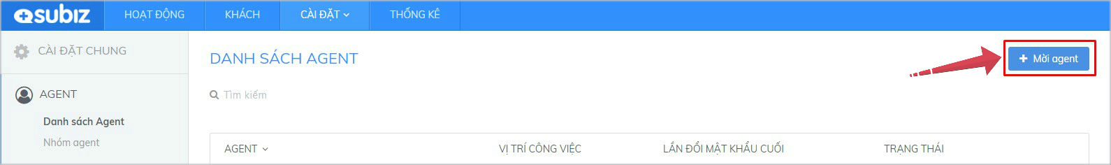 Nút mời Agent mới