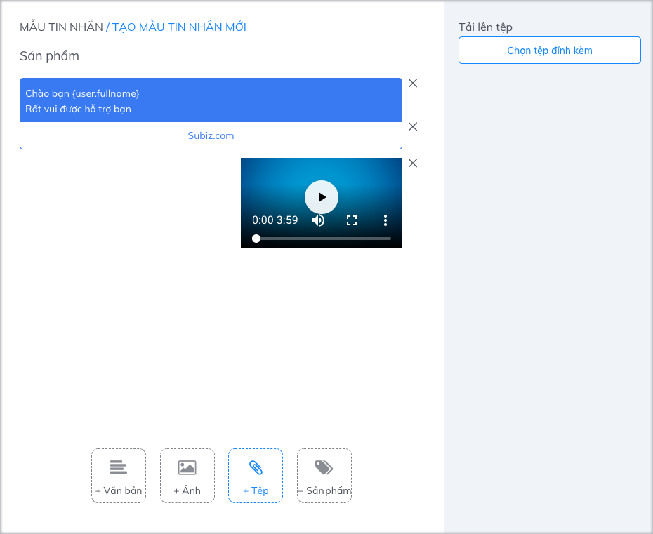 Thêm Tệp trong mẫu tin nhắn