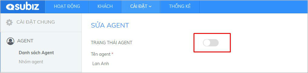 Khóa tài khoản của Agent