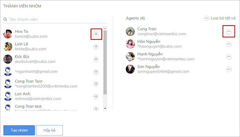 Thêm và loại bỏ thành viên trong nhóm